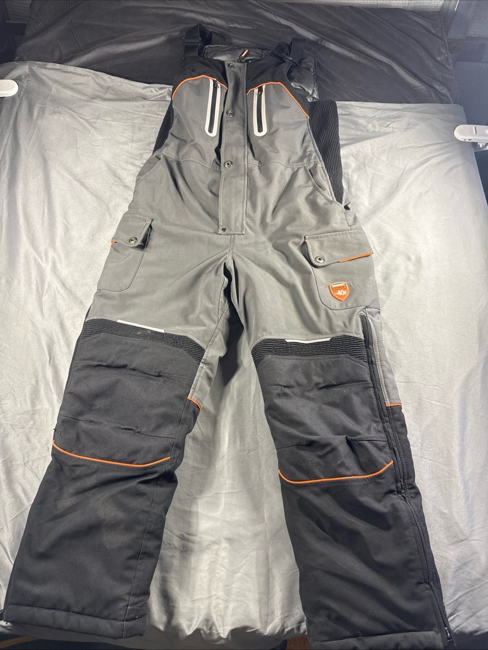 Refrigiwear Gray & Black Cargo Bibs with Orange Accents -40